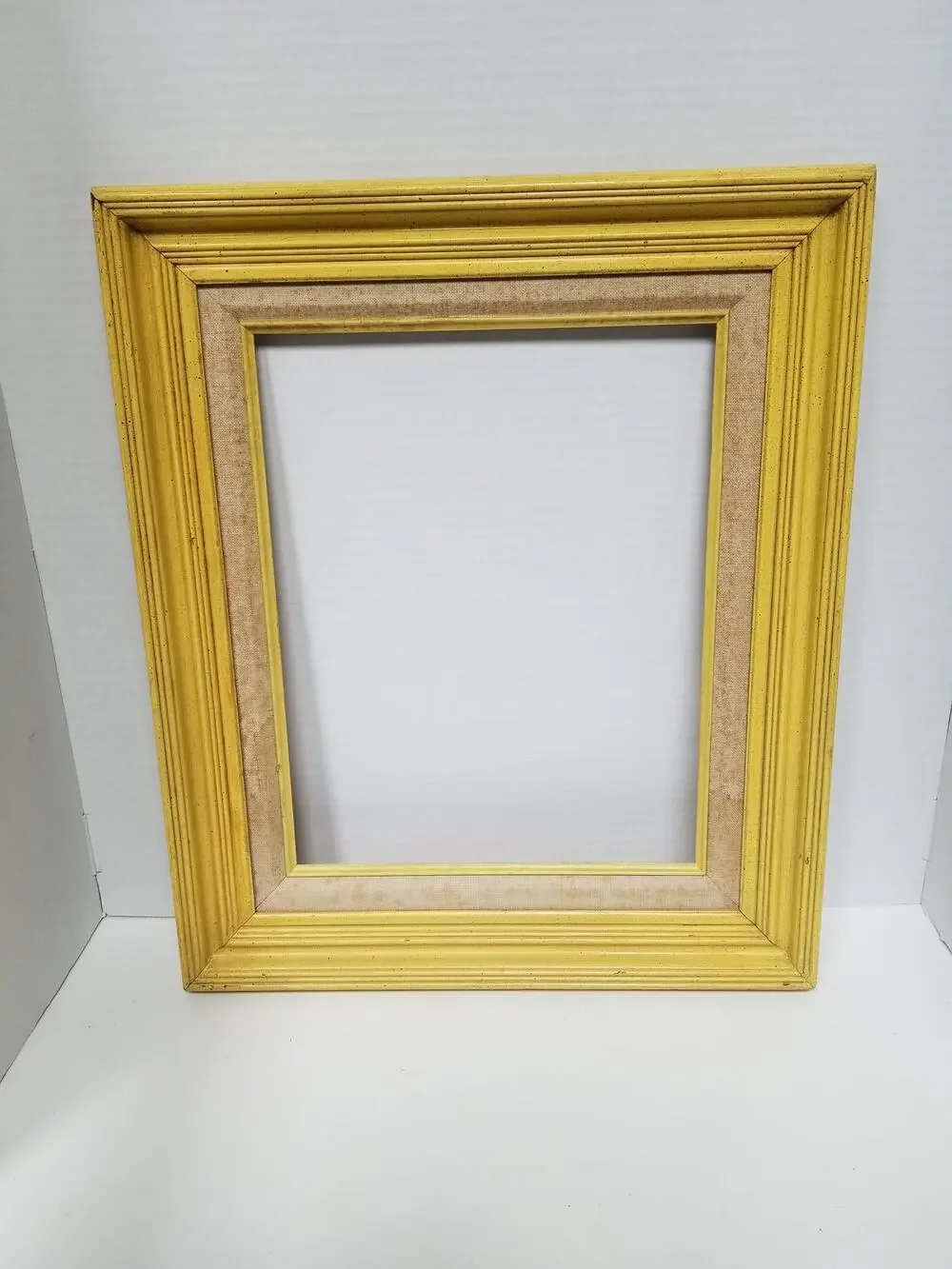 Vintage 70s Retro MCM Yellow Wood Picture Frame 17x20 Speckled